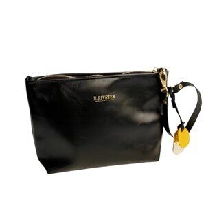 R. Riveter Naomi Space‎ Black Leather Zipper Clutch